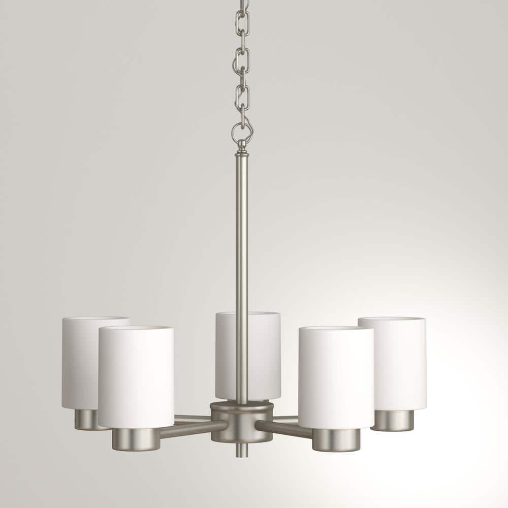 Elegant Brushed Nickel 5-Light Chandelier with Frosted Seeded Glass