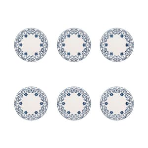 Floreal 10.24" Blue and Ivory Dinner Plates (Set of 6)