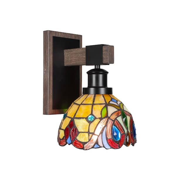 Unbranded Richmond 1-Light Matte Black and Painted Distressed Wood-look Metal Wall Sconce