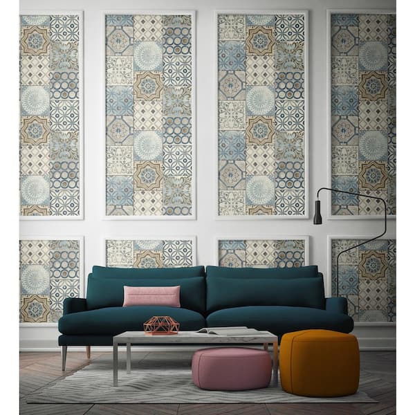 NextWall Moroccan Tile Blue Geometric Vinyl Peel & Stick Wallpaper Roll  (Covers  Sq. Ft.) NW30002 - The Home Depot