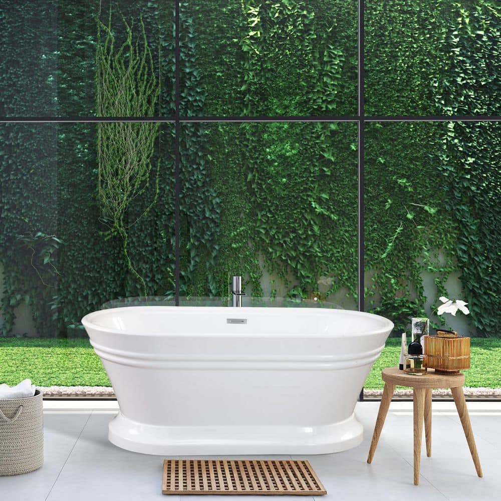 Solace 59.1'' White Freestanding Acrylic Soaking Bathtub