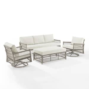 Thatcher Driftwood 4-Piece Wicker Patio Conversation Set with Creme Cushions