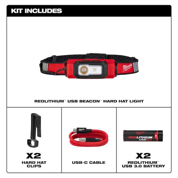 600 Lumens LED REDLITHIUM USB 360-Degree Visibility Hard Hat Headlamp with Extra USB 3.0 Ah Battery