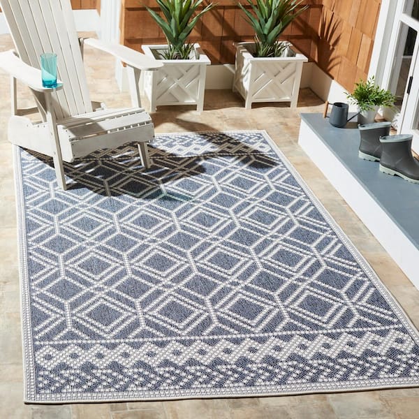Martha Stewart Indoor Outdoor Gray/Ivory 7 ft. x 9 ft. Diamond Trellis Indoor/Outdoor Area Rug