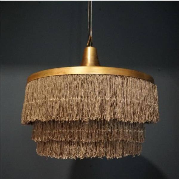 Taupe and Gold 2-Tier Metal Chandelier with Fringe