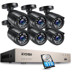 H.265+ 8-Channel 5MP-Lite 1TB DVR Security Camera System with 6 Wired 1080p Bullet Cameras