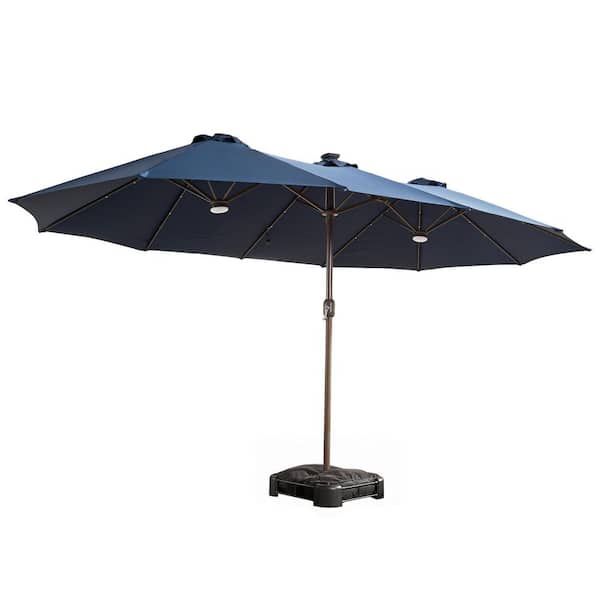 Paeonia 14.5 ft. Steel Outdoor Market Patio Umbrella Double Sided Umbrella with Base in Deep Blue