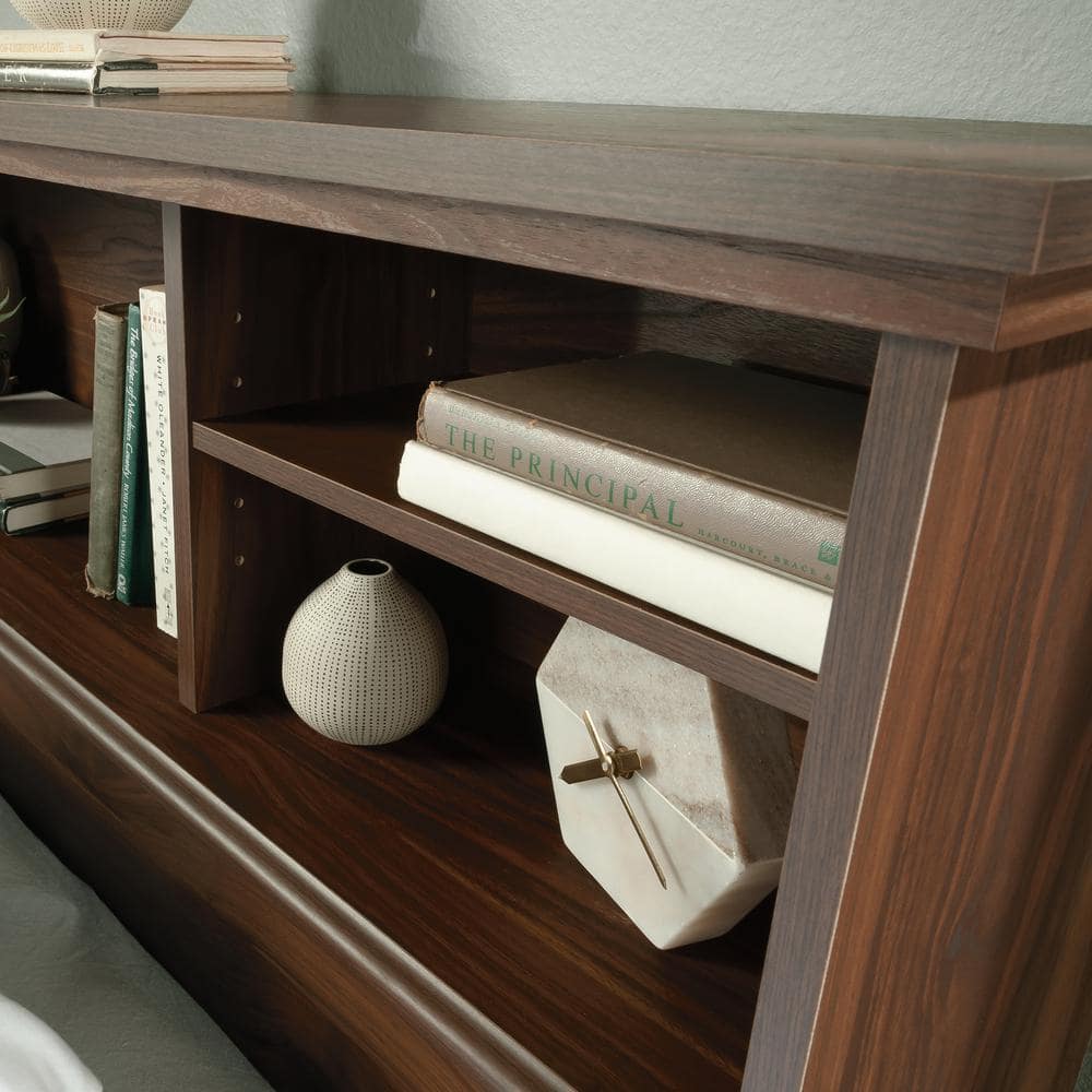 Full Size Grand Walnut Wood Bookcase Headboard with Storage