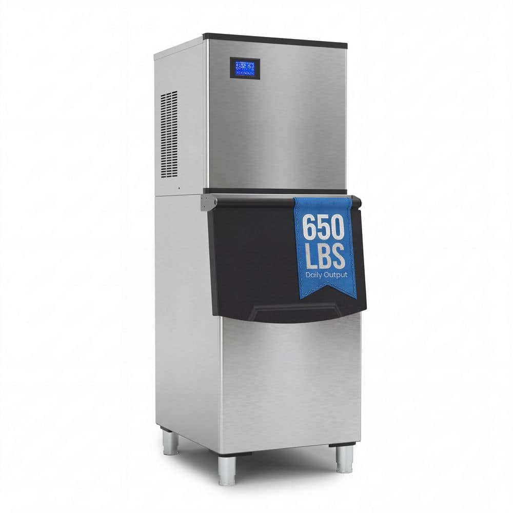 23.2 in. Freestanding Commercial Ice Maker 650 lbs. 24H Full Size Ice Cubes with 400 lbs. Ice Storage in Stainless Steel