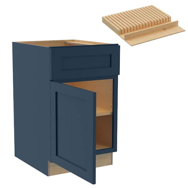 Home Decorators Collection Newport 21 in. W x 24 in. D x 34.5 in. H Assembled Plywood Base Kitchen Cabinet in Mythic Blue with Knife Block LH