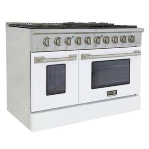 48 in. 6.7 cu. ft. LP ready Double Oven Dual Fuel Range with Gas Stove and Electric Oven in White