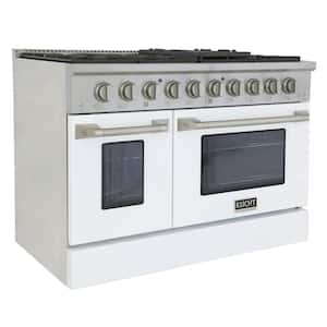 Pro-Style 48 in. 6.7 cu. ft. Double Oven Natural Gas Range with 8 Burners in Stainless Steel and White Oven Doors