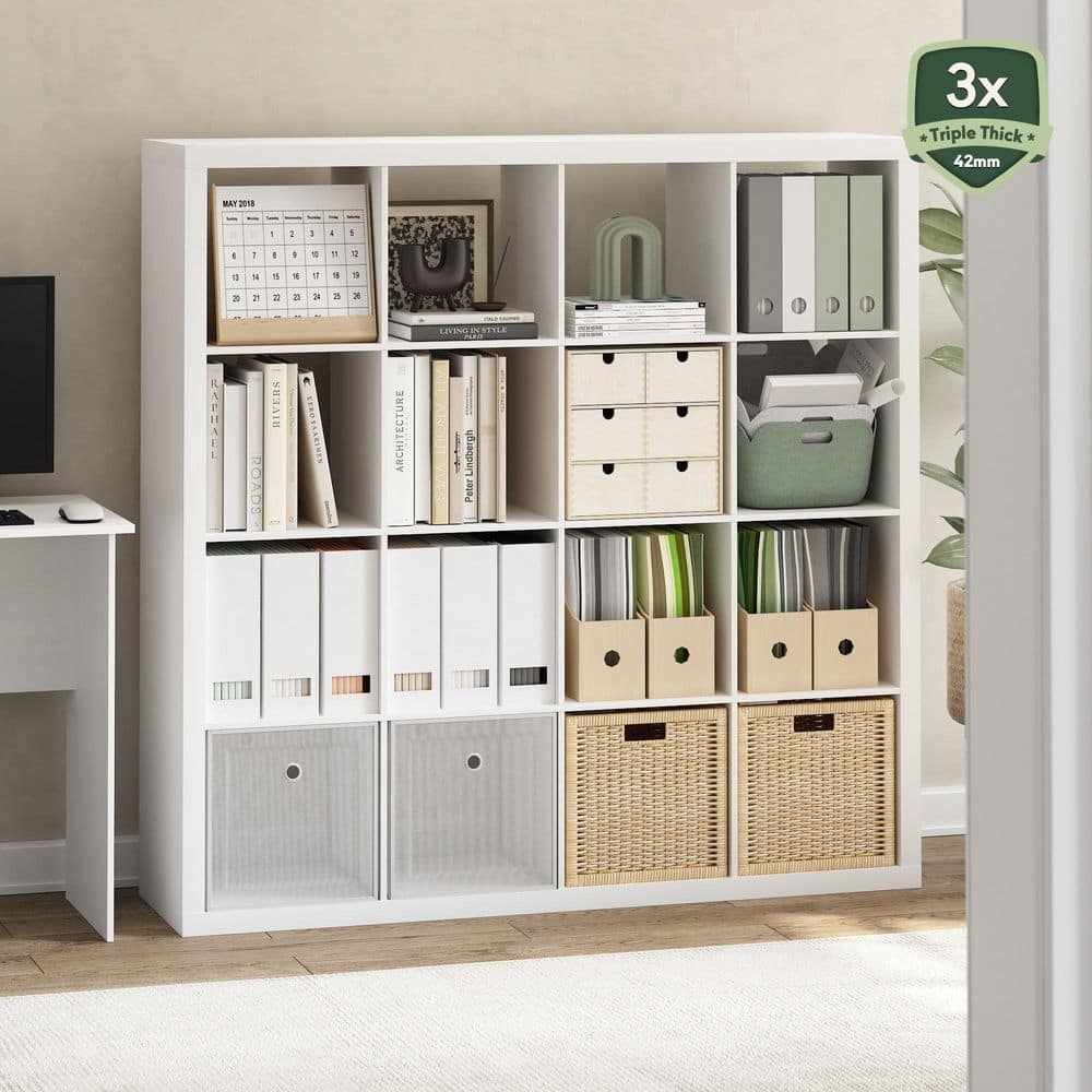 Furinno Cubicle 56.85 in. Tall Plain White Wood 16-Shelf Bookcase