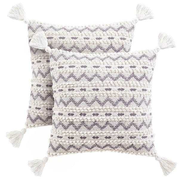 BRIELLE HOME Piper Multi Color Textured Boho Geometric 20 in. L x 20 in. W Throw Pillow (Set of 2)