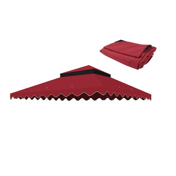 Red 10 x 10 Ft Outdoor Patio Double Tiered Wavy Border Gazebo Replacement Canopy (Frame Not Include)
