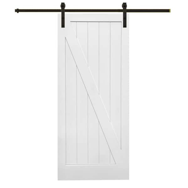 MMI Door 42 in. x 84 in. Primed Composite Z-Plank Barn Door with Bronze Hardware Kit