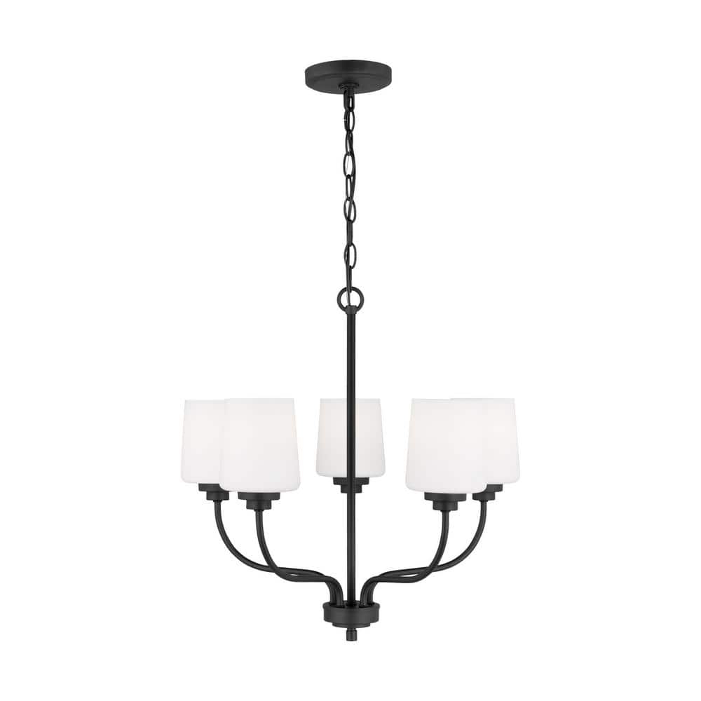 Midnight Black 5-Light Chandelier with Etched Glass Shades