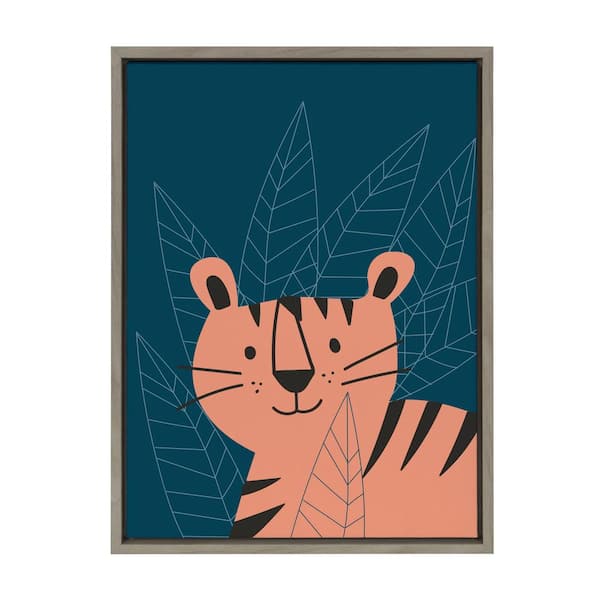 Kate and Laurel Sylvie Friendly Tiger Portrait 24 in. x 18 in. by Teju Reval Framed Canvas Wall Art