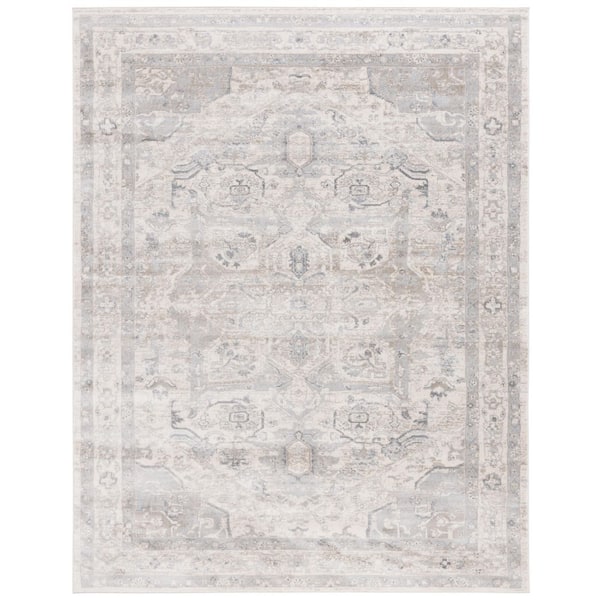 Brentwood 10 ft. x 13 ft. Ivory/Gray Border Medallion Area Rug