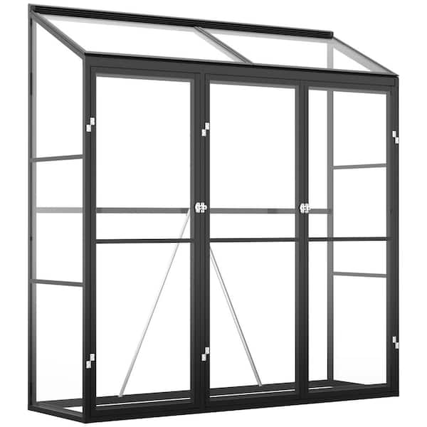 Outsunny 1.8 ft. W x 5.9 ft. L x 6.2 ft. H Aluminum Clear Walk-in Garden Greenhouse with 2 Adjustable Roof Vents and 3 Doors