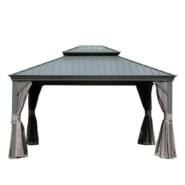 10 ft. x 12 ft. Grey Outdoor Hardtop Gazebo with Galvanized Steel Double Roof and Aluminum Frame