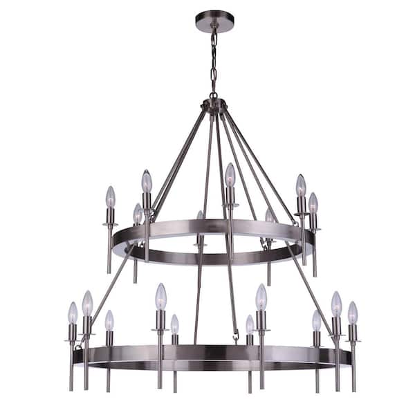 CRAFTMADE Larrson 18-Light Brushed Polished Nickel Finish Transitional Chandelier for Kitchen/Dining/Foyer, No Bulbs Included