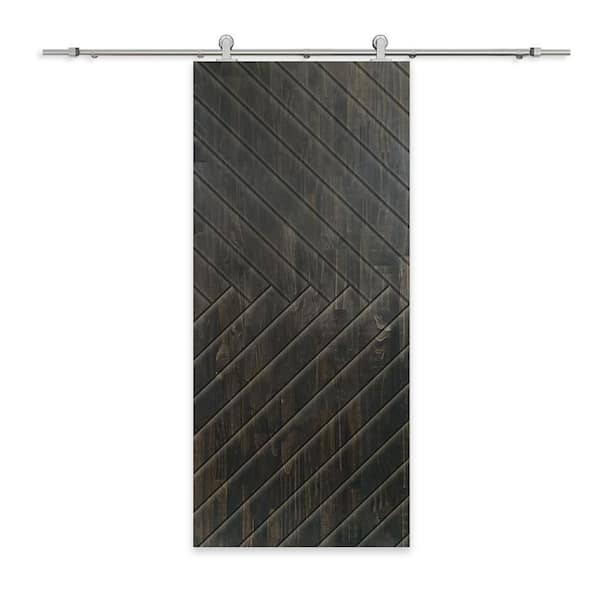 CALHOME 30 in. x 96 in. Charcoal Black Stained Pine Wood Modern Interior Sliding Barn Door with Hardware Kit