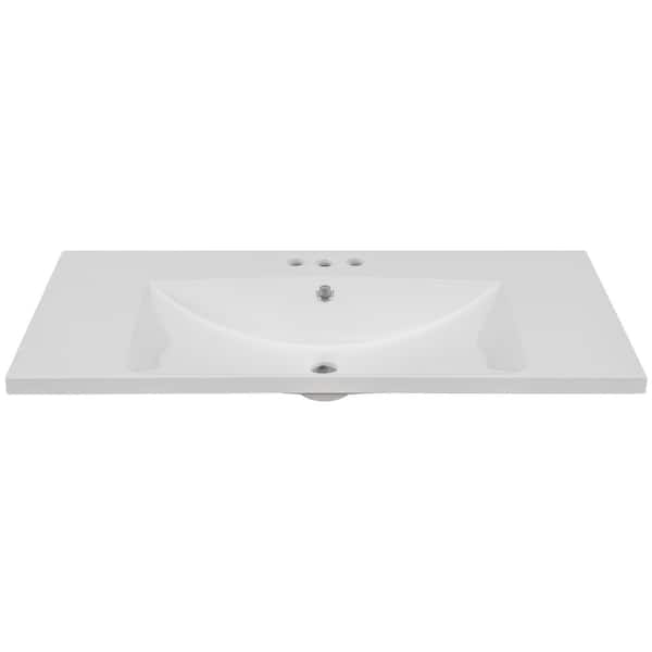 Flynama 36 in. Undermount Rectangular Bathroom Sink With Anti-Overflow in White