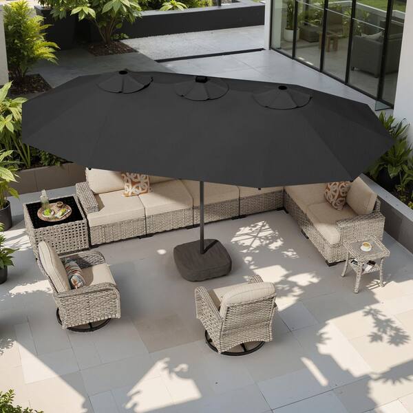 dark or light patio umbrella Patioslife Aegis 10ft Round Cantilever with solar LED l – US-Patioslife no hassle—just effortless outdoor lighting Double-Sided Patio Umbrella with LED