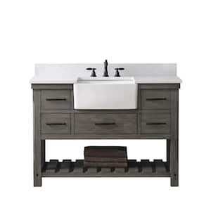 Wesley 48 in. W x 22 in. D Bath Vanity in Weathered Gray with Engineered Stone Top in Ariston White with White Sink