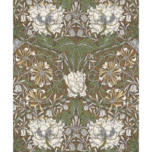 Dijon and Sage Ogee Flora Unpasted Nonwoven Paper Wallpaper Roll 57.5 sq. ft.