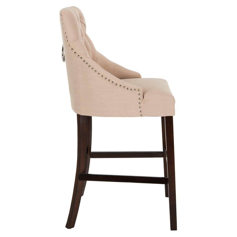 Eleni 45" Beige Linen and Metal Wingback Bar Stools, Set of 2
