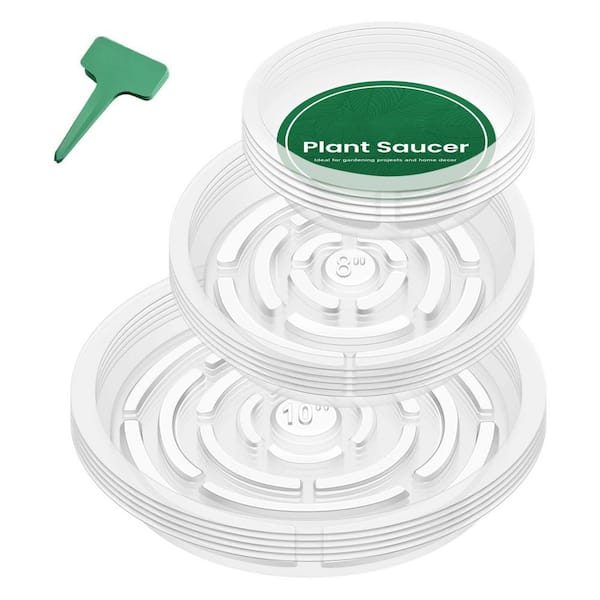 Clear Plastic Plant Saucers with 15 Labels 1.3 in. Flower Pot Drip Trays for Indoor/Outdoor Garden Plants 15 Pack