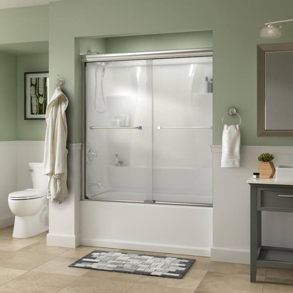 Everly 60 in. x 58-1/8 in. Traditional Semi-Frameless Sliding Bathtub Door in Chrome and 1/4 in. (6mm) Niebla Glass Everly 60 in. x 58-1/8 in. Traditional Semi-Frameless Sliding Bathtub Door in Chrome and 1/4 in. (6mm) Niebla Glass