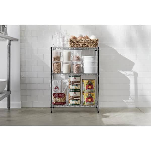 3-Tier Steel Wire Shelving Unit in Chrome (24 in. W x 30 in. H x 14 in. D)