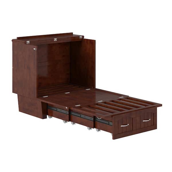 AFI Marina Brown Walnut Solid Wood Frame Twin Murphy Bed Chest with Built-in Charging Station and Storage Drawer