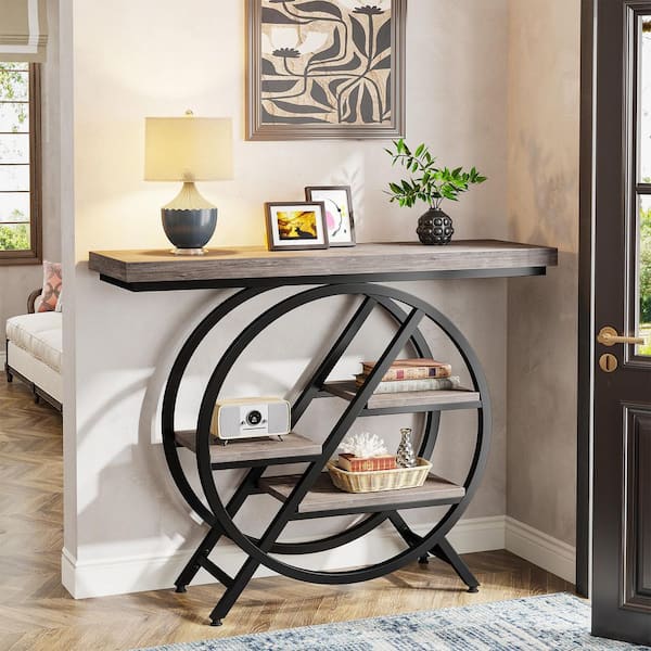 Benjamin 41 in. Gray Rectangle Wood Console Table Behind Sofa Entryway Couch Accent Wall Table Home Office