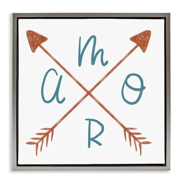 Stupell Industries Love with Crossed Arrows by SD Graphics Studio Gray Floater Frame Typography Graphic Art Print 25 in. x 25 in.