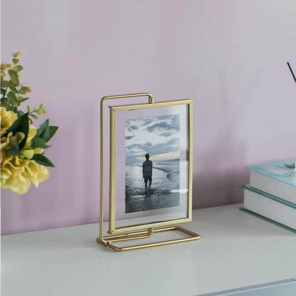 2-Tone Gold Picture Frame Easel Stand Or Wall Hanging Wood for 4 5/8 x 6  5/8
