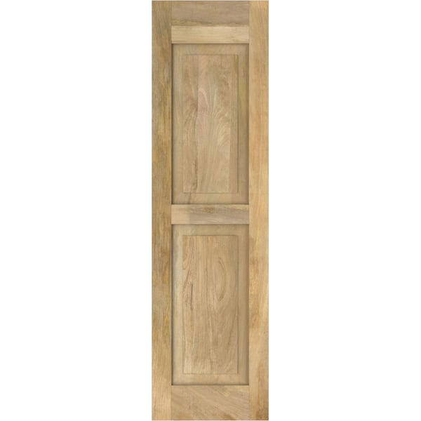 Ekena Millwork 15 in. W x 36 in. H Americraft 2-Equal Raised Panel Exterior Real Wood Shutters Pair in Unfinished