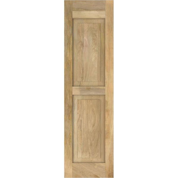 Ekena Millwork 15 in. W x 58 in. H Americraft 2-Equal Raised Panel Exterior Real Wood Shutters Pair in Unfinished