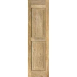 18 in. W x 36 in. H Americraft 2-Equal Raised Panel Exterior Real Wood Shutters Pair in Unfinished