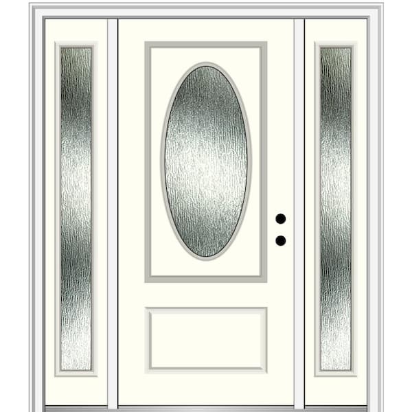 MMI Door 64 in. x 80 in. Left-Hand Inswing Rain Glass Alabaster Fiberglass Prehung Front Door on 4-9/16 in. Frame