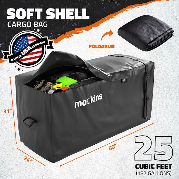 Mockins 25 Cu. Ft. XL Hitch Cargo Carrier Bag 59.5x30.5x23.5 in. Black Abrasion Resistant Vinyl Waterproof Cargo Bag