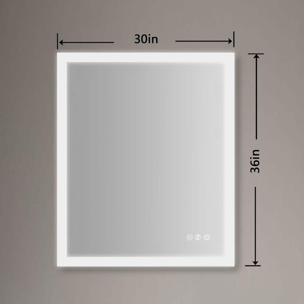 30 in. W x 36 in. H Large Rectangular Frameless Anti-Fog Dimmable Wall Bath