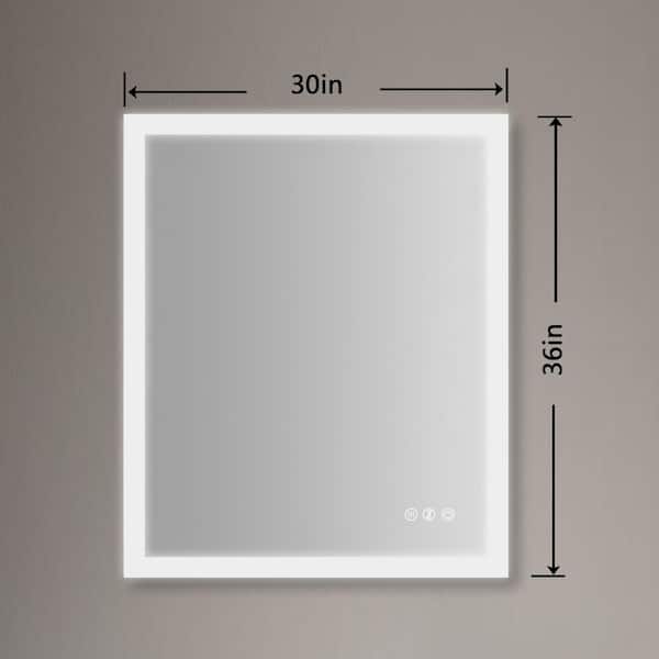 Unbranded 30 in. W x 36 in. H Large Rectangular Frameless Anti-Fog Dimmable Wall Bathroom Vanity Mirror in Silver