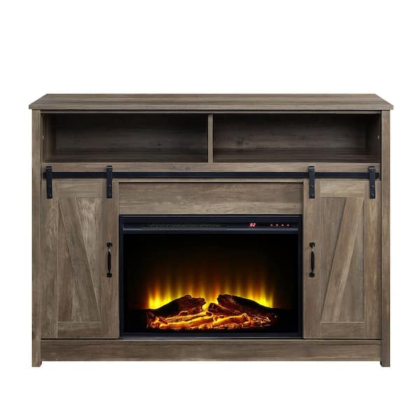 51 in. Freestanding Fireplace TV Stand with 26 in. Electric Fireplace insert,Heats 400 Sq Ft,4 Level Brightness in Brown