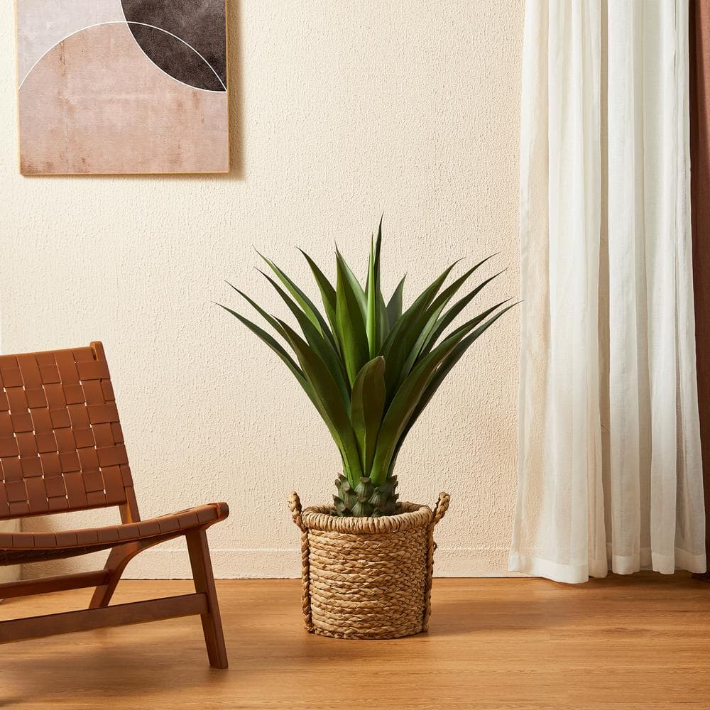 Green Plastic Agave Plant in Black Pot for Indoor/Outdoor Decor