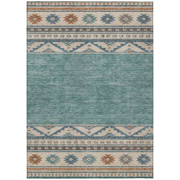 Chantille Machine Washable Indoor/Outdoor Abstract ACN3075 Teal 9 ft. x 12 ft. Area Rug