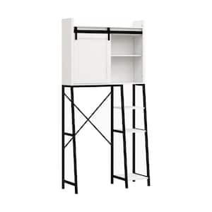 8.07 in. W x 64.57 in. H x 32.68 in. D White+Black Over The Toilet Storage with Adjustable Shelves